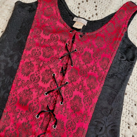 Charlotte Russe Other - Vtg Charlotte Russe Corset Shirt Red Black Lace Up Front Zip Back Goth Vamp Y2K